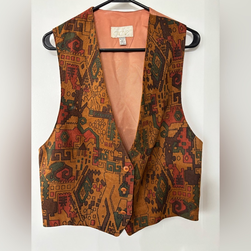 Cache Women Aztec Print Suede Leather Vest Size Large Southwestern Made in USA